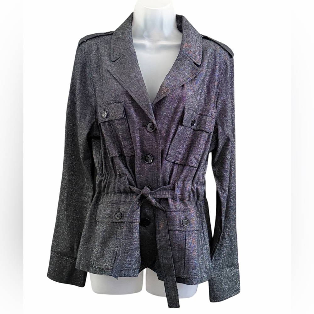Women's Metallic Black/Gray Utility Jacket with Belt